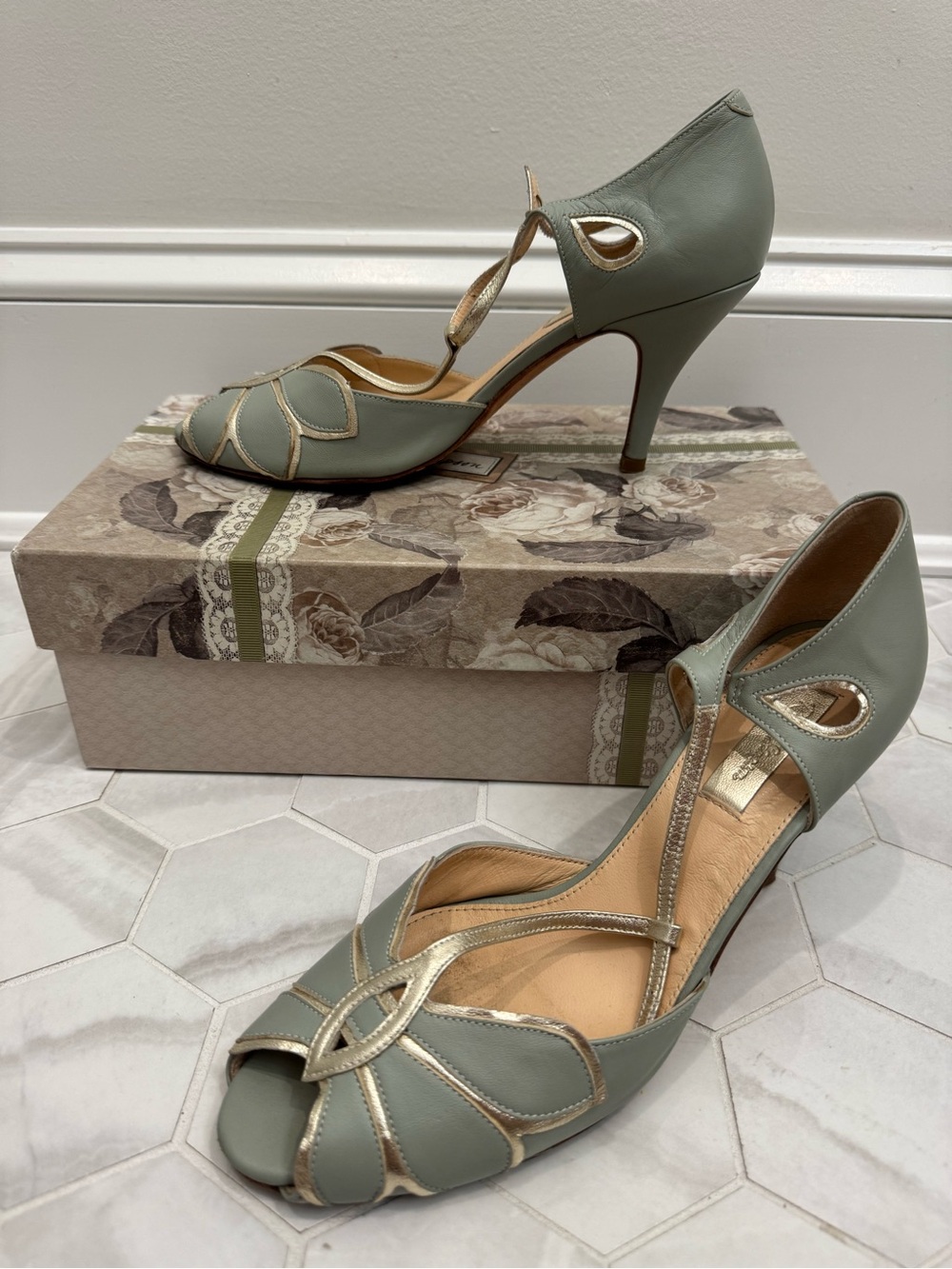 Rachel Simpson Mimosa T-Strap Mint Heels